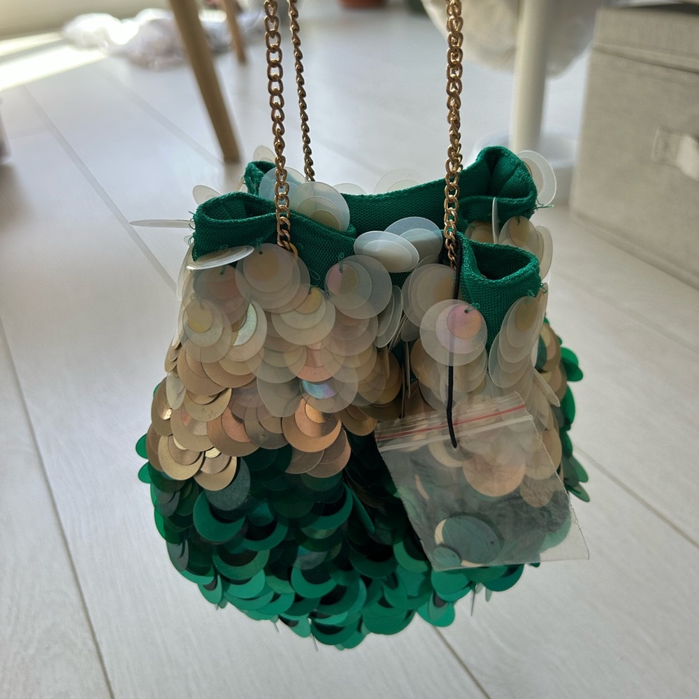 Sequin Embellished Green Bag